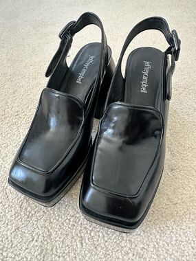 Jeffrey Campbell Black Patent Square-Toe Slingback Mules